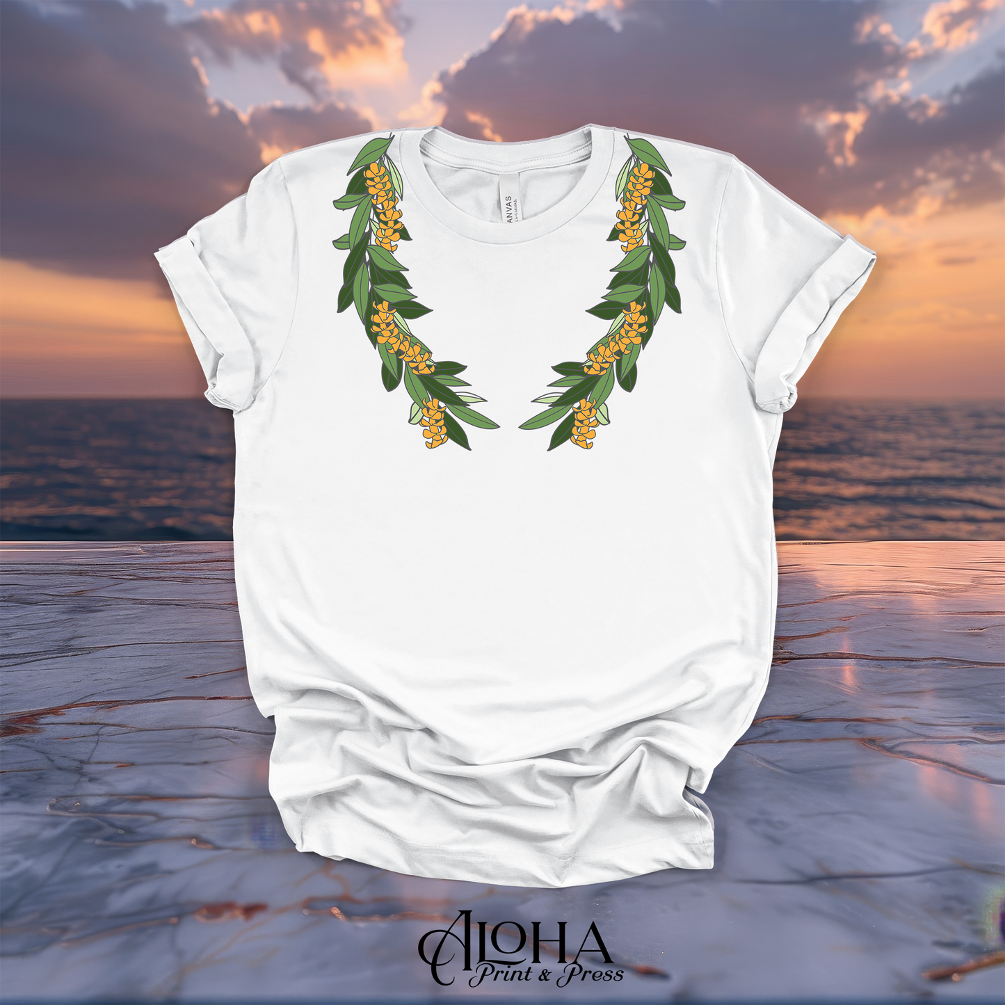 Hawaiian Maile & Puakenikeni Twist Open Lei Graphic Tee